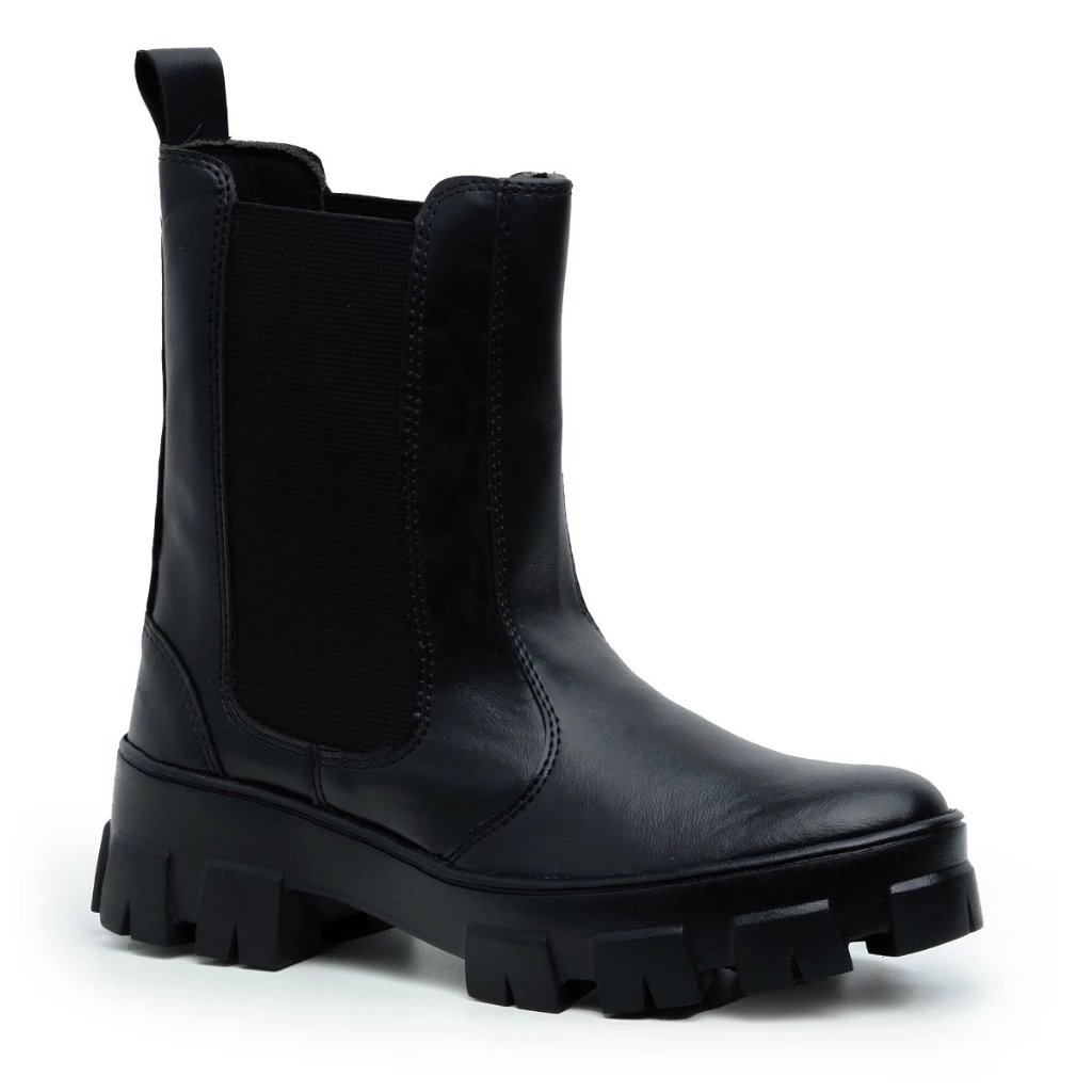 Bota Chelsea Feminina Cano Alto Coturno Plataforma Tratorada casual Fashoni
