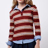 polo feminina de tricot manga longa listrada mindset vinho - M