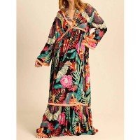 Vestido Longo Com Mangas Longas Estampado Floral Yacamim C9 - Estampado