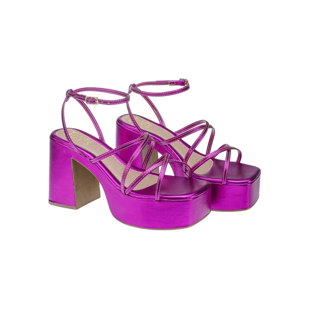 Sandalia Feminina Meia Pata Anabela Plataforma Tiras Salto Grosso Festa Mod