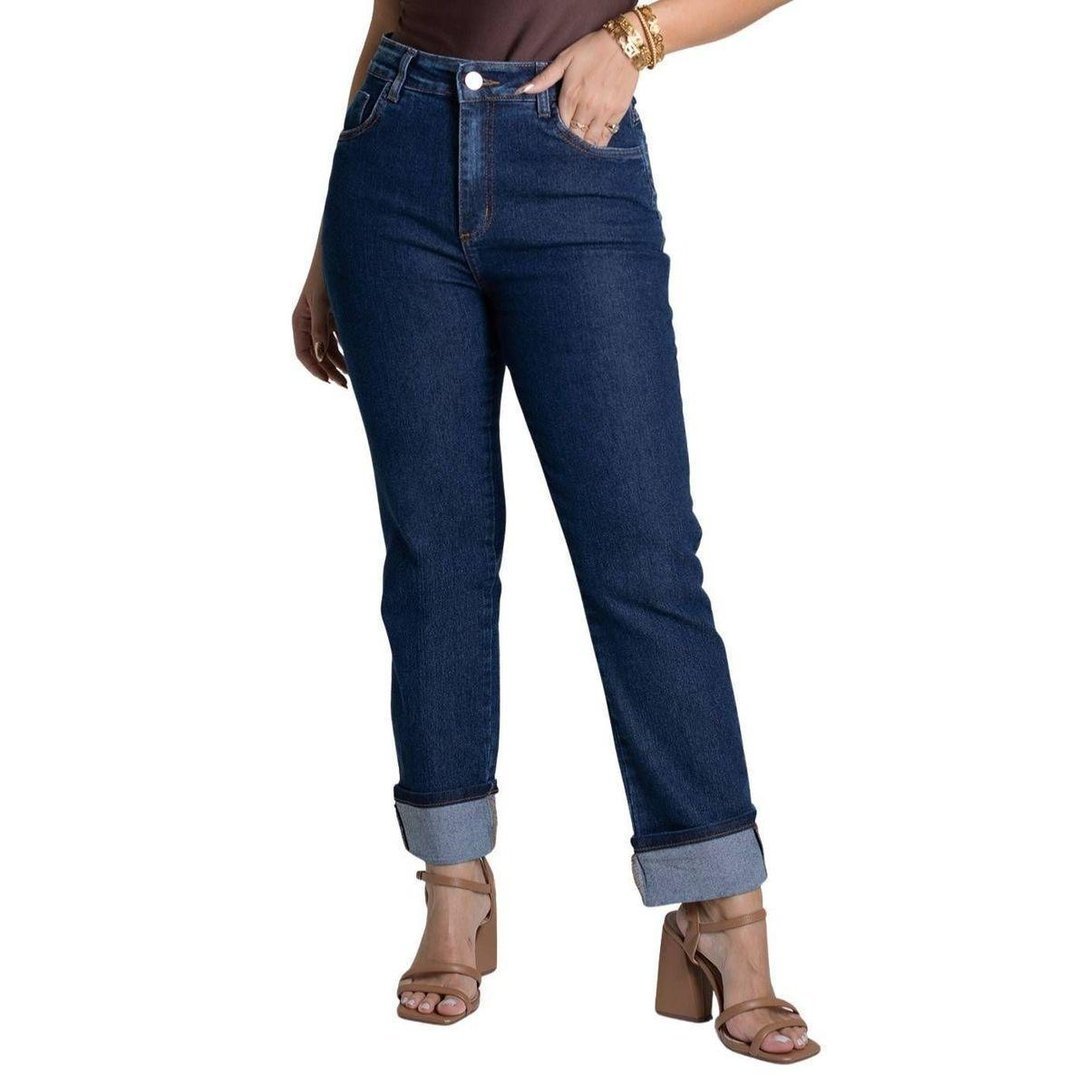 Calça Jeans Sawary Reta Cropped - 279301 - Azul escuro 46 - Azul