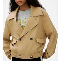 Jaqueta Feminina Box Em Gabardine - Cáqui