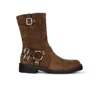 Bota Biker Cano Curto Camurça Caramelo Com Fivelas - Jessica Leal Shoes