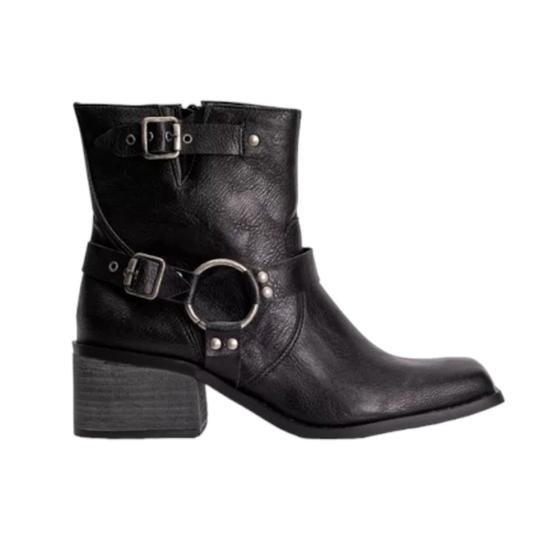 Bota feminina biker boots cano curto fivelas suzana santos