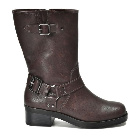 Bota Biker Cano Médio Via Marte Salto Baixo e Fivela Feminino 035-002