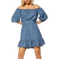 Vestido Jeans Onça Preta Boho Feminino - Azul