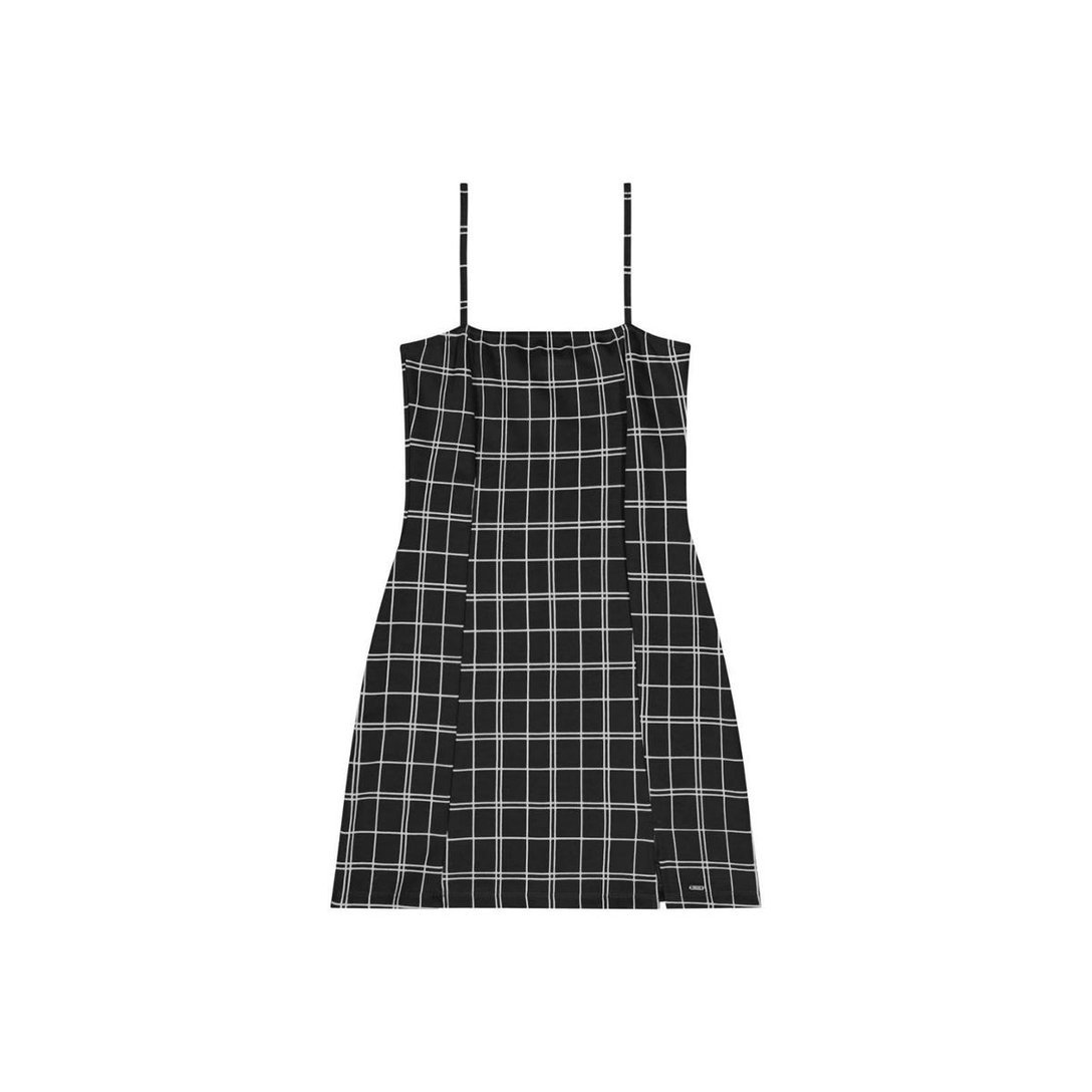 Vestido Xadrez Juvenil em Malha Jacquard Gloss - Preto