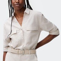 camisa feminina manga longa fio tinto - cinza