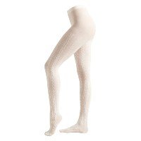 Meia-Calça Com Padrão Trançado Com Cashmere - Branco