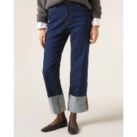 Calça Jeans Cropped Com Dobra Removível - Azul