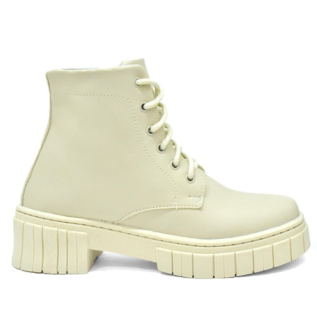 Coturno Feminino Bota Cano Curto Sola Plataforma Inverno Tendencia - Bege