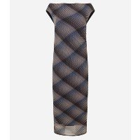 Vestido Midi Ombro a Ombro em Tule com Estampa Xadrez Cinza/Azul/Preto