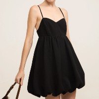 Vestido Balonê Curto Alfaiatado com Busto Recortado Preto