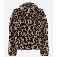 Casaco Peluciado com Bolsos e Estampa de Onça Marrom