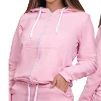 Moletom Aberto Feminino Liso com Ziper Punhos Bolsos e Capuz Ajustavel - Ro