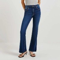 calça jeans básica feminina cintura média flare petit - azul