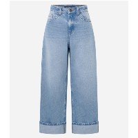 Calça Slouchy em Jeans com Cintura Alta e Barra Dobrada Azul