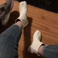 Marca de luxo designer tabi split-toe tornozelo botas femininas couro genuí