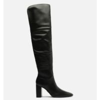 Bota Over The Knee Preta Couro Salto Alto