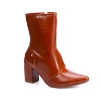 Bota Social Feminina Cano Curto Salto Alto Bloco Bico Fino