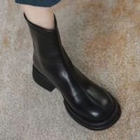 Botas Femininas Versão Coreana Moda Dedo Do Pé Redondo Couro Envernizado Zí