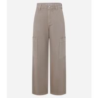 Calça Cargo Cintura Alta em Sarja com Bolso Lateral Bege