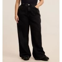 Calça Wide Leg em Jeans Marmorizado Curve & Plus Size Preto