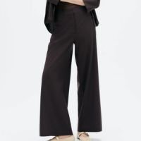 calça feminina reta cintura alta com linho - cinza