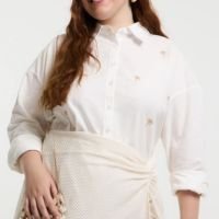 Camisa em Tricoline com Bordado Metalizado Curve & Plus Size Off White