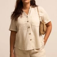 Camisa Leve em Sarja Curve & Plus Size Bege