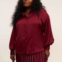 Camisa em Cetim com Manga Ampla Curve & Plus Size Vermelho