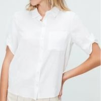 Camisa Lisa de Mangas Curtas Feminina