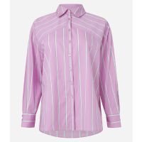 Camisa Oversized em Tricoline Listrada com Recorte nos Ombros Rosa/Azul