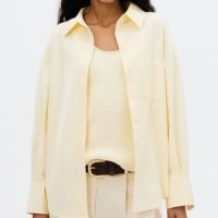 camisa feminina manga longa com bolso - amarelo