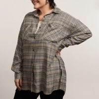 Camisa Flanela Xadrez Curve & Plus Size Cinza