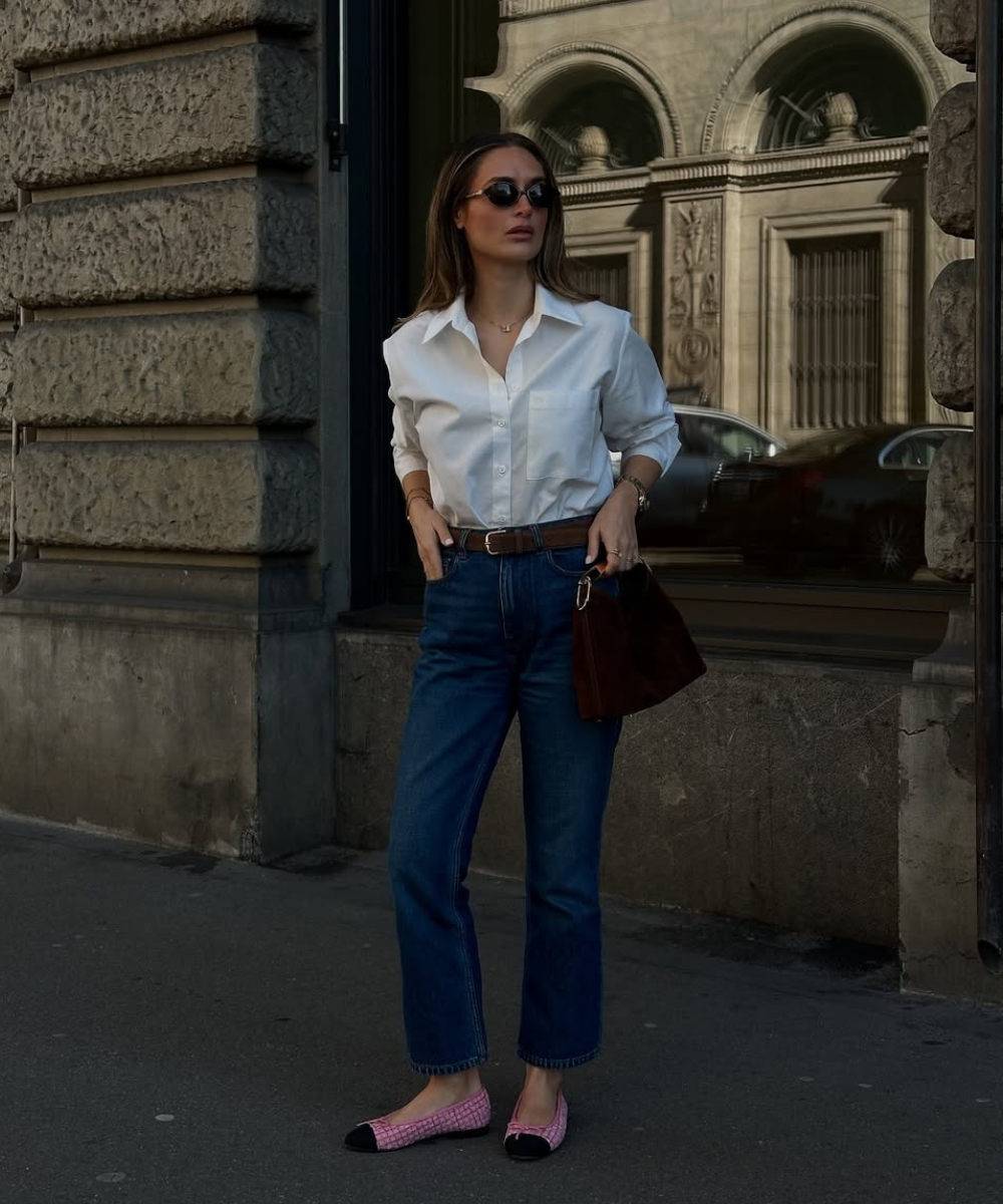 Opção de look com uma das camisas elegantes para trabalhar.