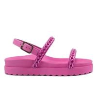 Sandália Feminina Papete Flatform Confortável Corrente - Rosa