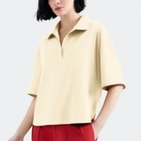 camisa polo feminina com linho - bege