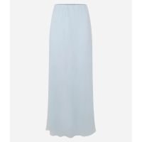 Saia Long Midi em Chiffon Reta Azul