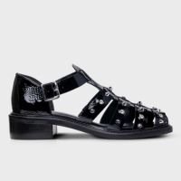 Sandália Fisherman Tachas Couro Verniz Preto