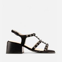 Sandália de Aplicações Salto Médio em Couro Preto