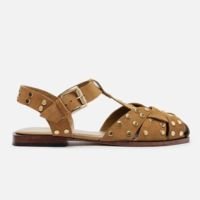 Sandália Bege Suede Rebites Fisherman