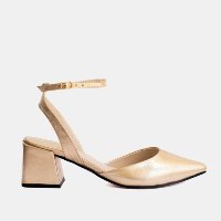 Scarpin com salto bloco em Couro Ouro Light