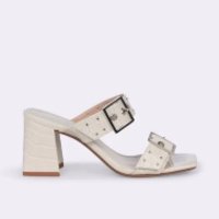 Sandália Tamanco Salto Bloco Croco Off White