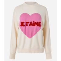 Suéter em Tricô com Coração e Lettering Je T\'Aime Bege Creme