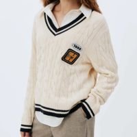 blusão feminino decote v em tricô - off white