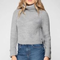 Blusa de Tricot Gola Alta Cinza - Cinza