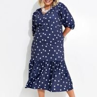 Marguerite - Vestido Poá Marinho em Poliflex