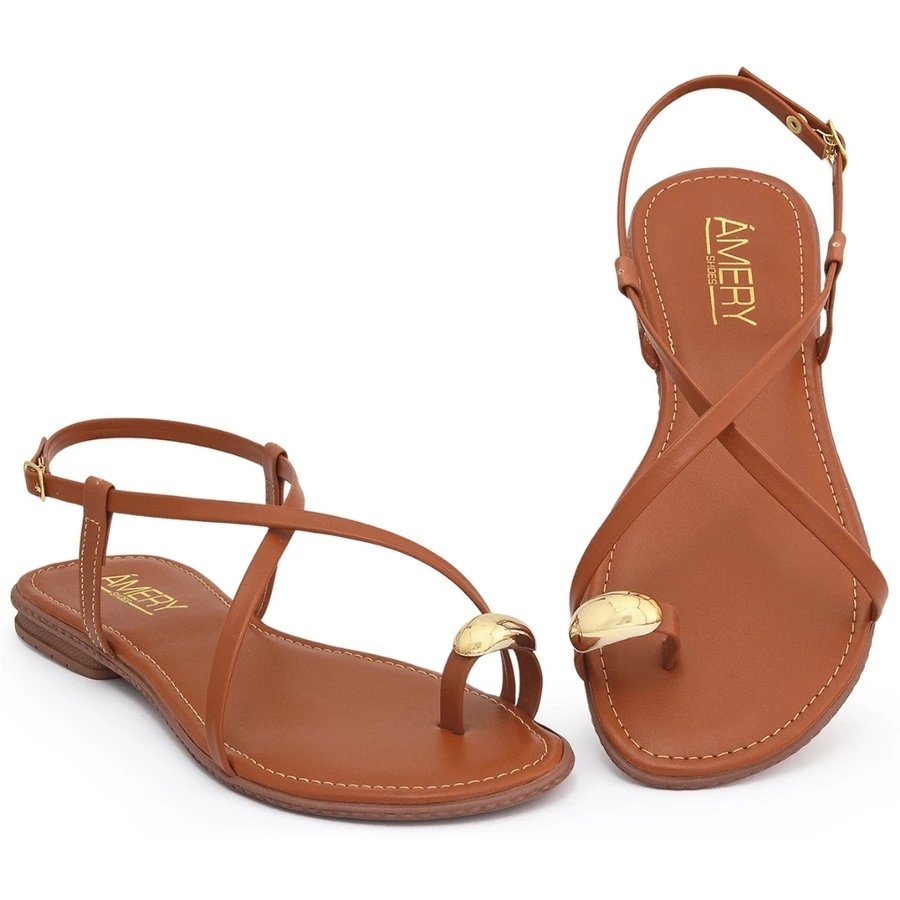 Sandália Feminina Simples Cruzada Enfeite Ajustável Confortável Traseira La