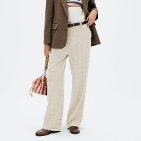 calça feminina reta em alfaiataria com lã - creme